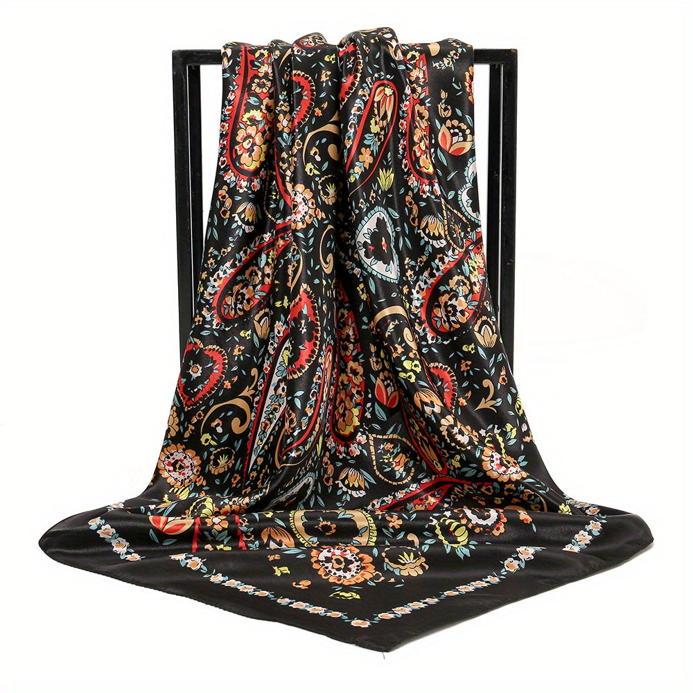 Colorful Paisley Print Square Scarf Boho Satin Shawl