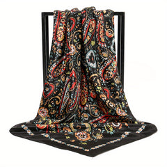 Colorful Paisley Print Square Scarf Boho Satin Shawl