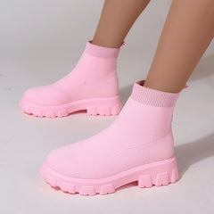 Women's Knit Ankle Socks Boots Platform Slip On Boots
