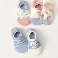 5pairs Bear Strawberry Kids Non-slip Silicone Ankle Socks