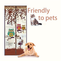 Chocolate Owl Pattern Magnetic Screen Door - Strong Mesh Sealing Magnet