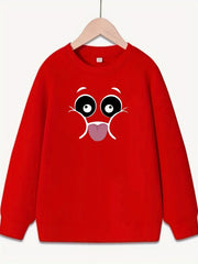 Girls Creative Face Crew Neck Sweatshirt Top