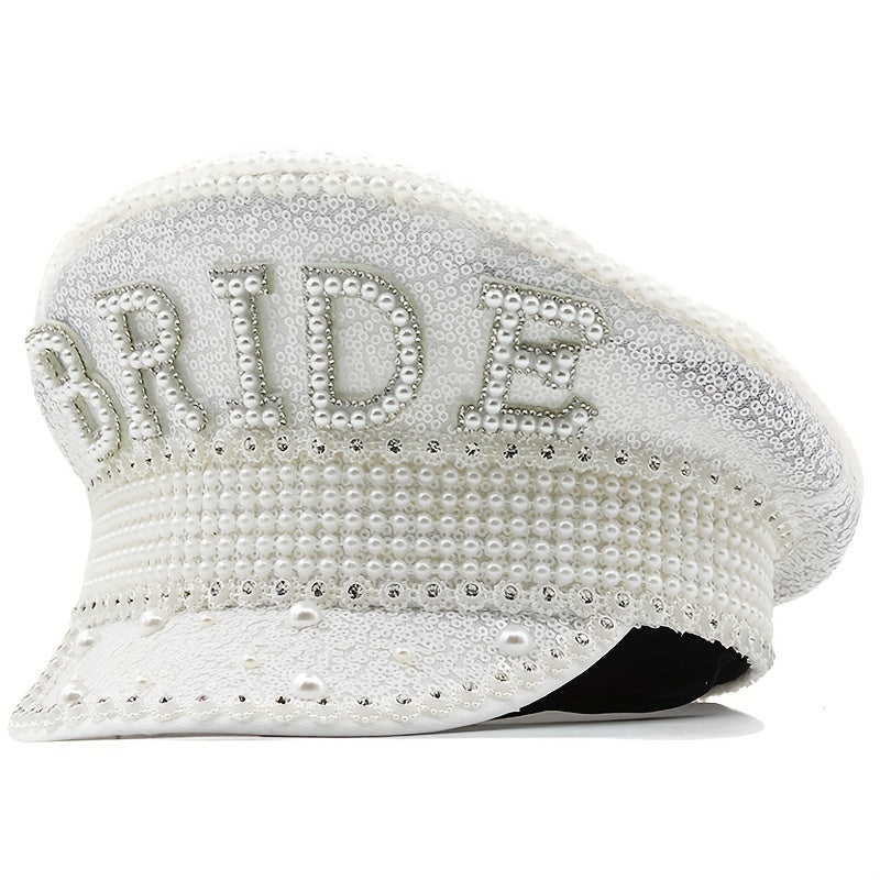 Sequin Faux Pearl Bride Hat for Bachelorette Parties