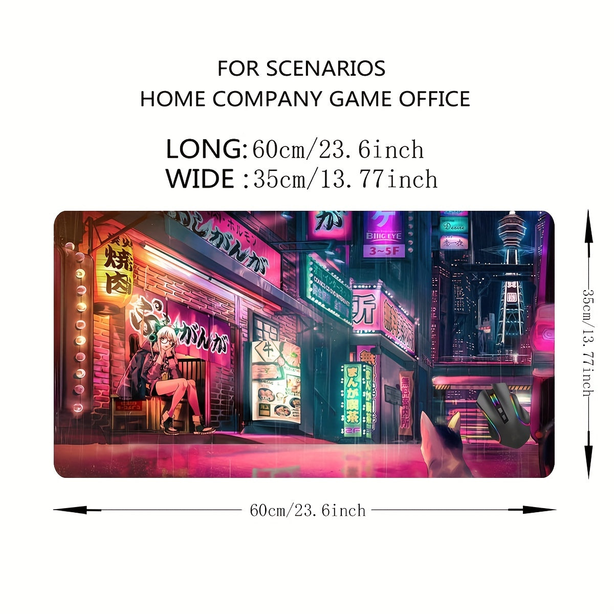 Anime Tokyo Street Gaming Mousepad 60 X 35 Non Slip Rubber Base