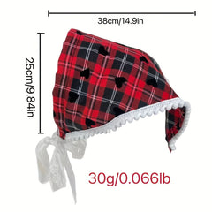 Vintage Lace Up Triangle Scarf Plaid Pattern British Style Headband
