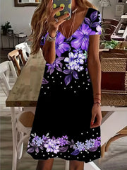Colorblock Floral V Neck Mini Dress