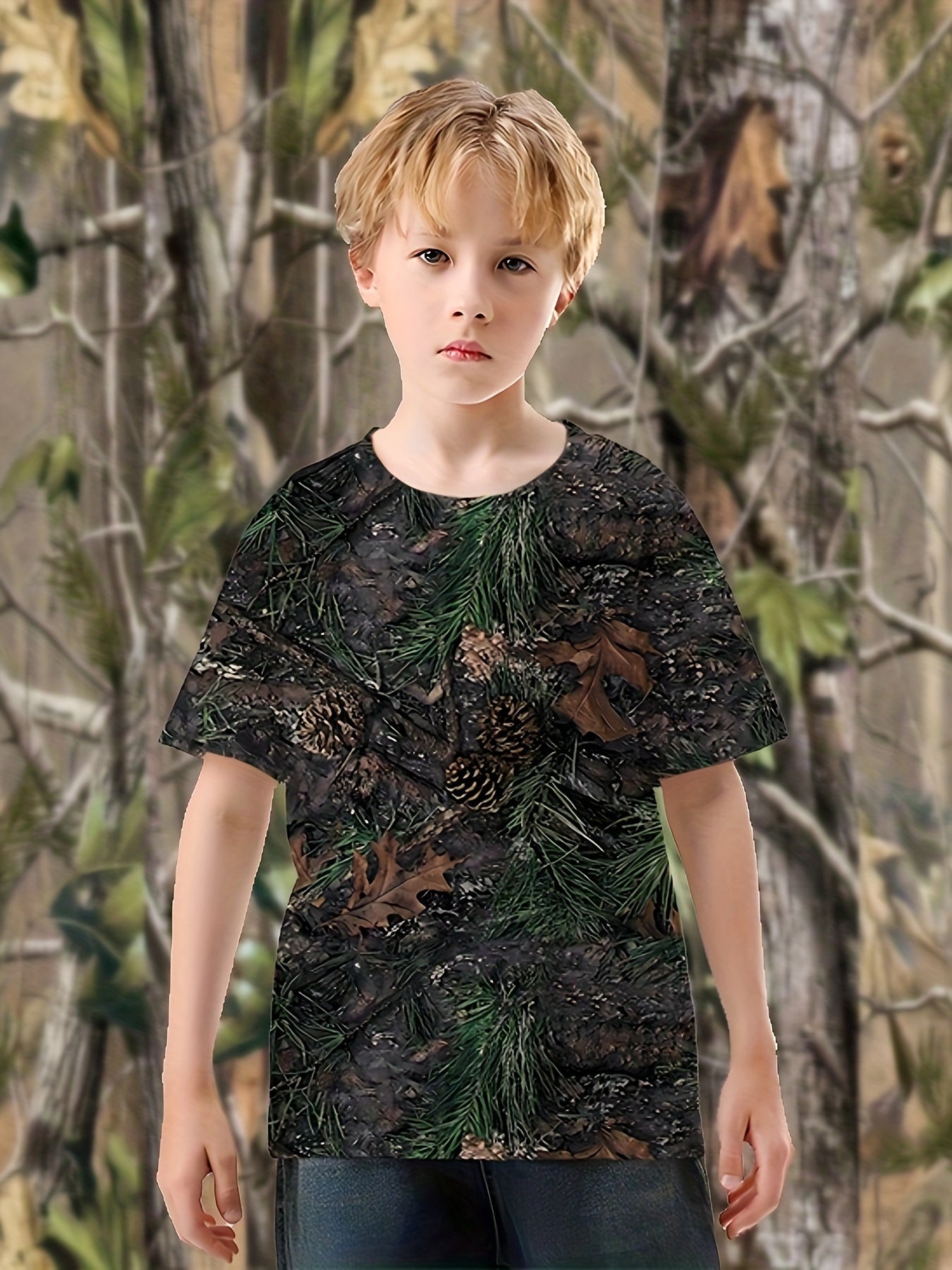 Boys Pinecone 3D Print Tee Top Round Neck Short Sleeve T-shirt