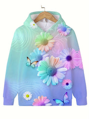 Flower Print Hooded Pullover Sweatshirt for Kids