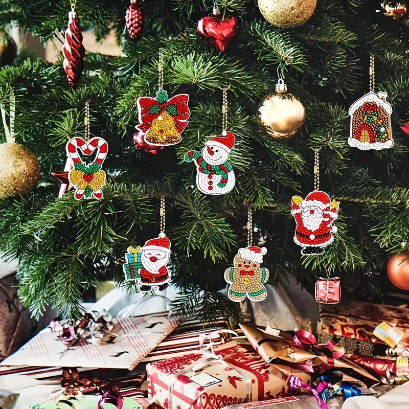 12pcs Christmas Diamond Painting Keychains Santa Claus Art Kits