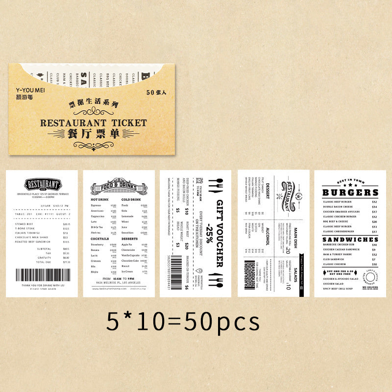 50 Pcs Bill Material Paper for DIY Scrapbooking Diary & Album Crafts