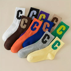 10 Pairs Letter Print Socks, Women's Mid Tube Stockings & Hosiery