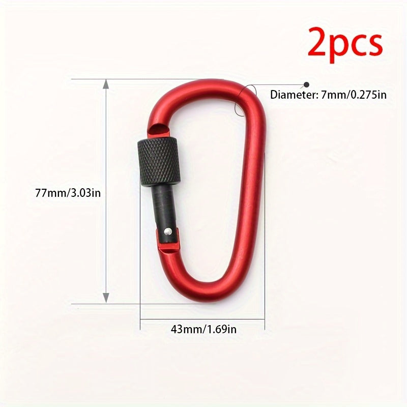 2pcs Carabiner Clip Lock Aluminum Alloy D Ring Key Chain Clip Ho