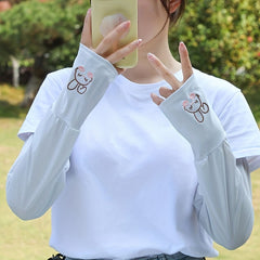 Rabbit Embroidery Ice Sleeve Elastic Loose UV Protection Long Sleeves