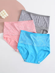 3pcs Jacquard Comfort Briefs High Waist Tummy Control Panties