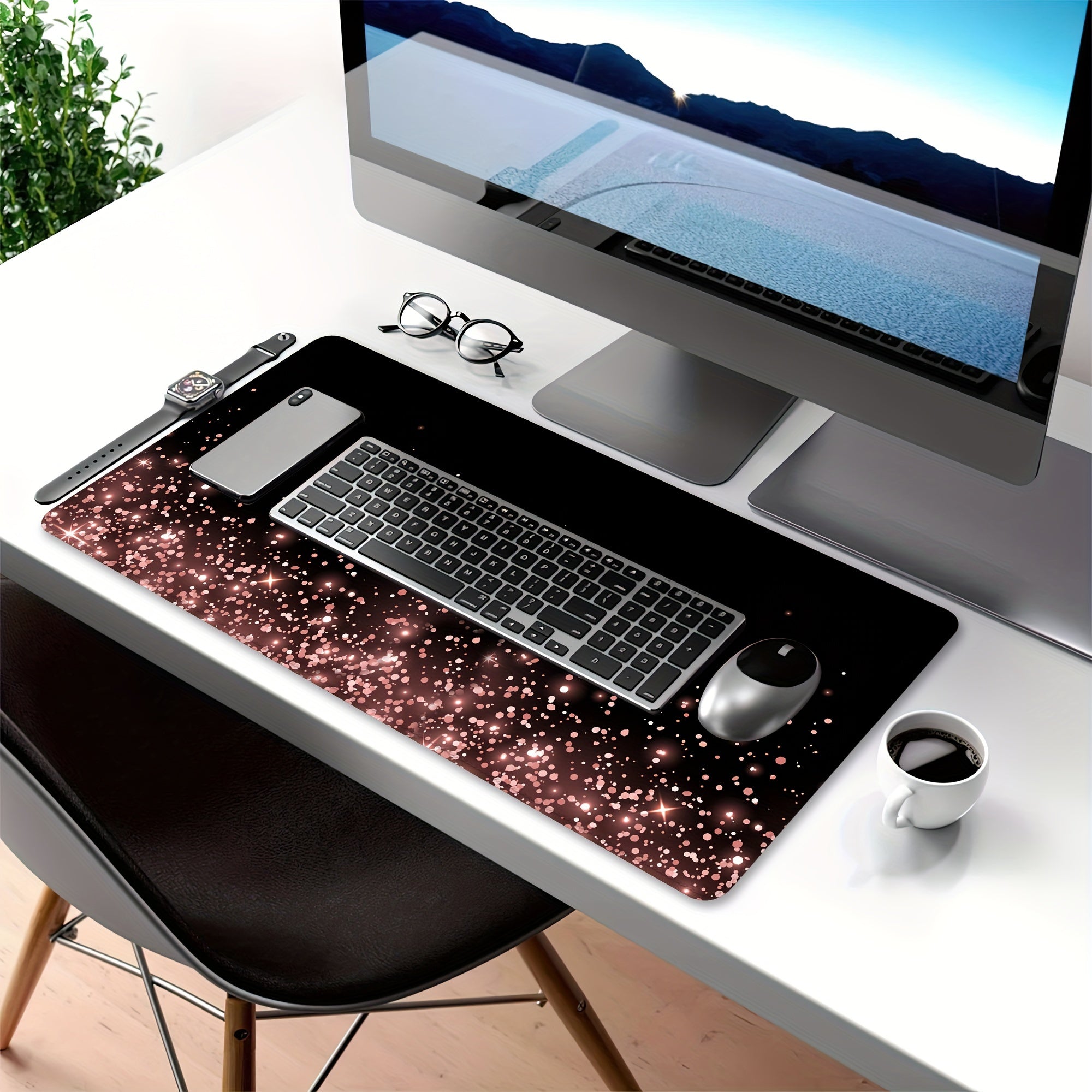Rose Golden Glitter Desk Mat Large Gaming Mouse Pad Non Slip