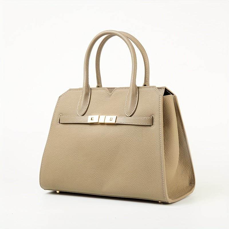 Leather Women's Shoulder Bag with Detachable Strap Grey