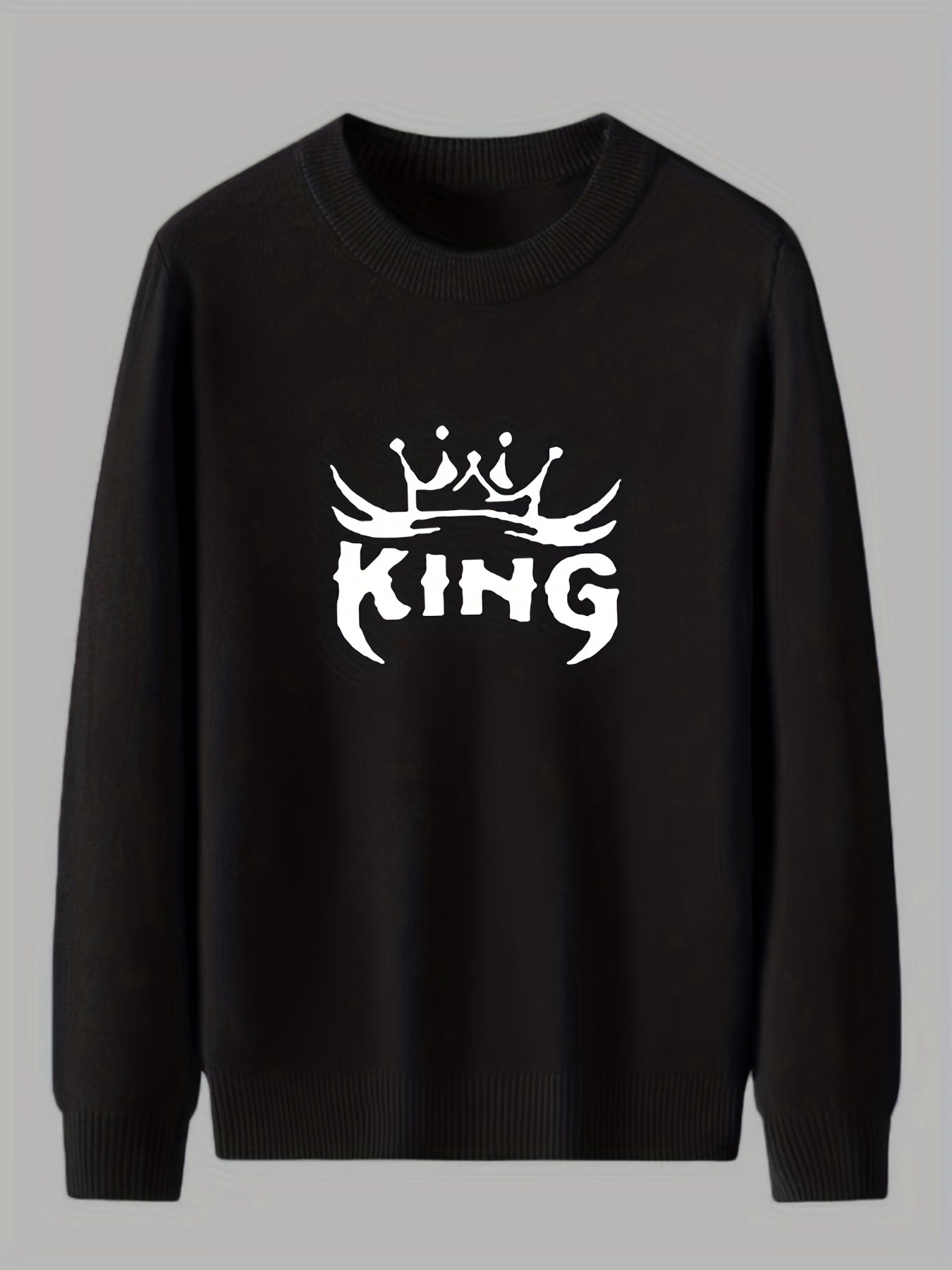 KING Knitted Sweater Men's Casual Warm Crew Neck Pullover
