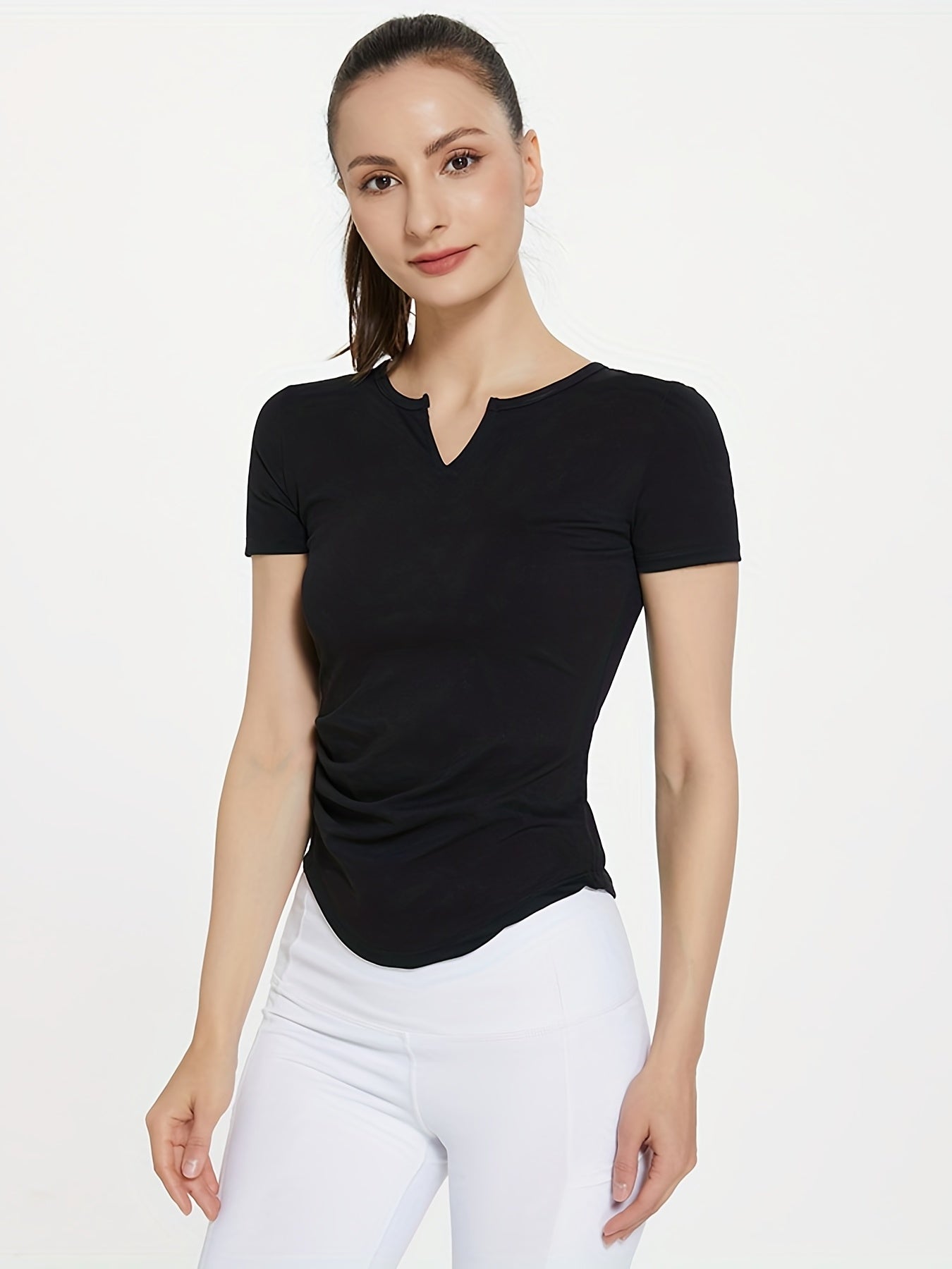 Women's V Neck Quick Dry T-shirt for Fitness and Yoga