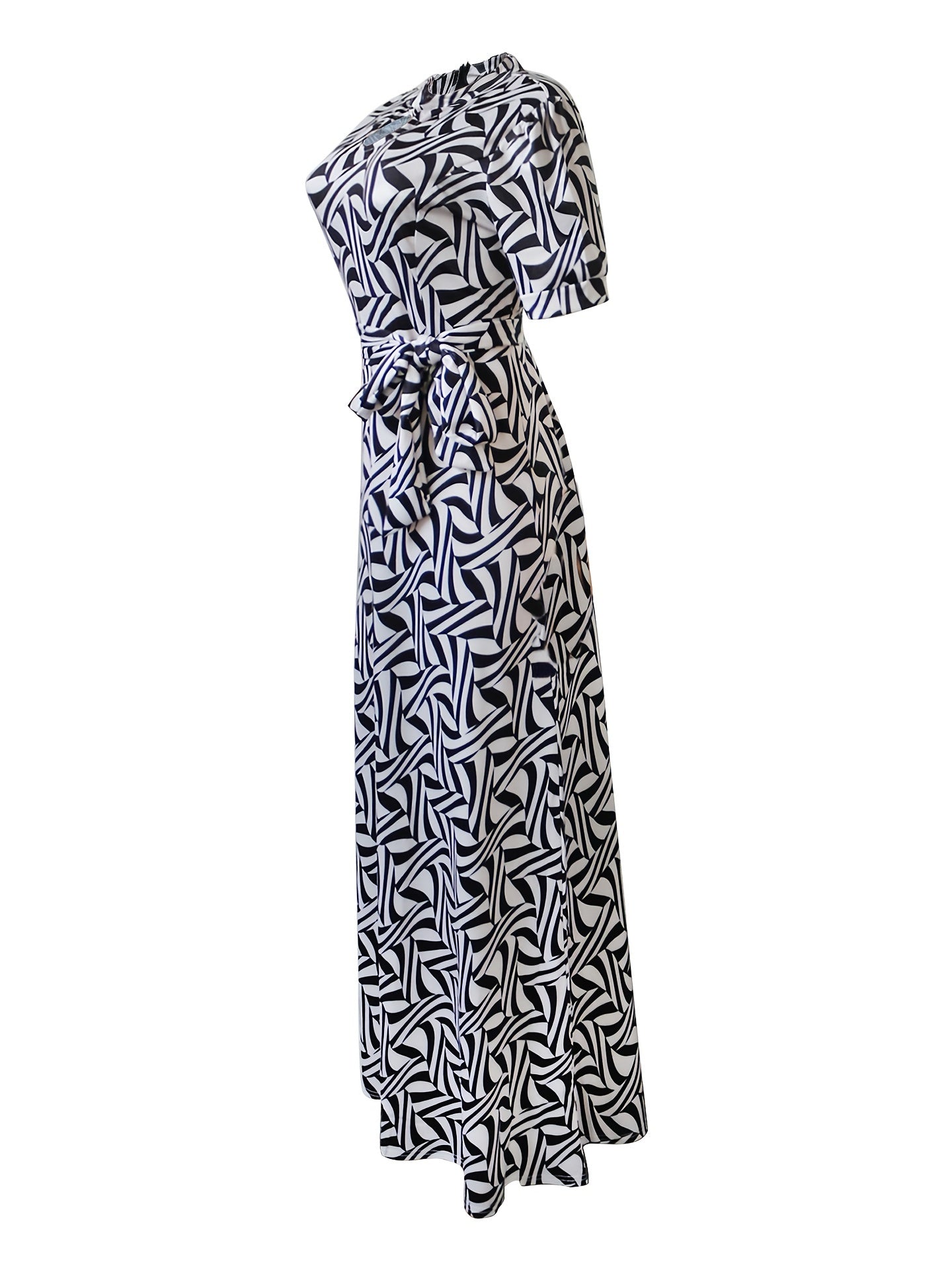 Fluid Print Mock Neck Cut Out Maxi Dress