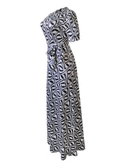 Fluid Print Mock Neck Cut Out Maxi Dress