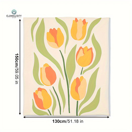 Tulip Floral Print Flannel Blanket Soft Warm Winter Throw