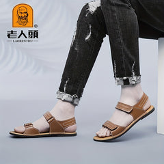 Men's Leather Outdoor Sandals Hook And Loop Fastener