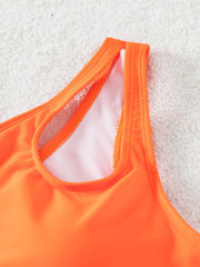 One Off Shoulder Top & Panties Swimsuit Set Women's Plus