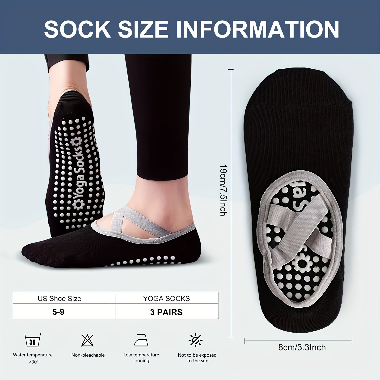 3 Pairs Women's Yoga Socks Non Slip With Grips - Barre Fitness