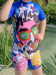 Abstract Art Printed Short Sleeve Swimsuit for Boys