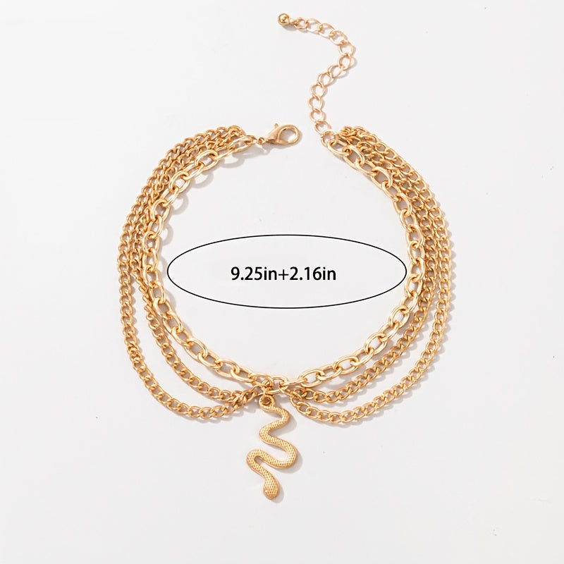 Layered Snake Pendant Ankle Bracelet Hollow Alloy Chain Anklet