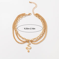 Layered Snake Pendant Ankle Bracelet Hollow Alloy Chain Anklet