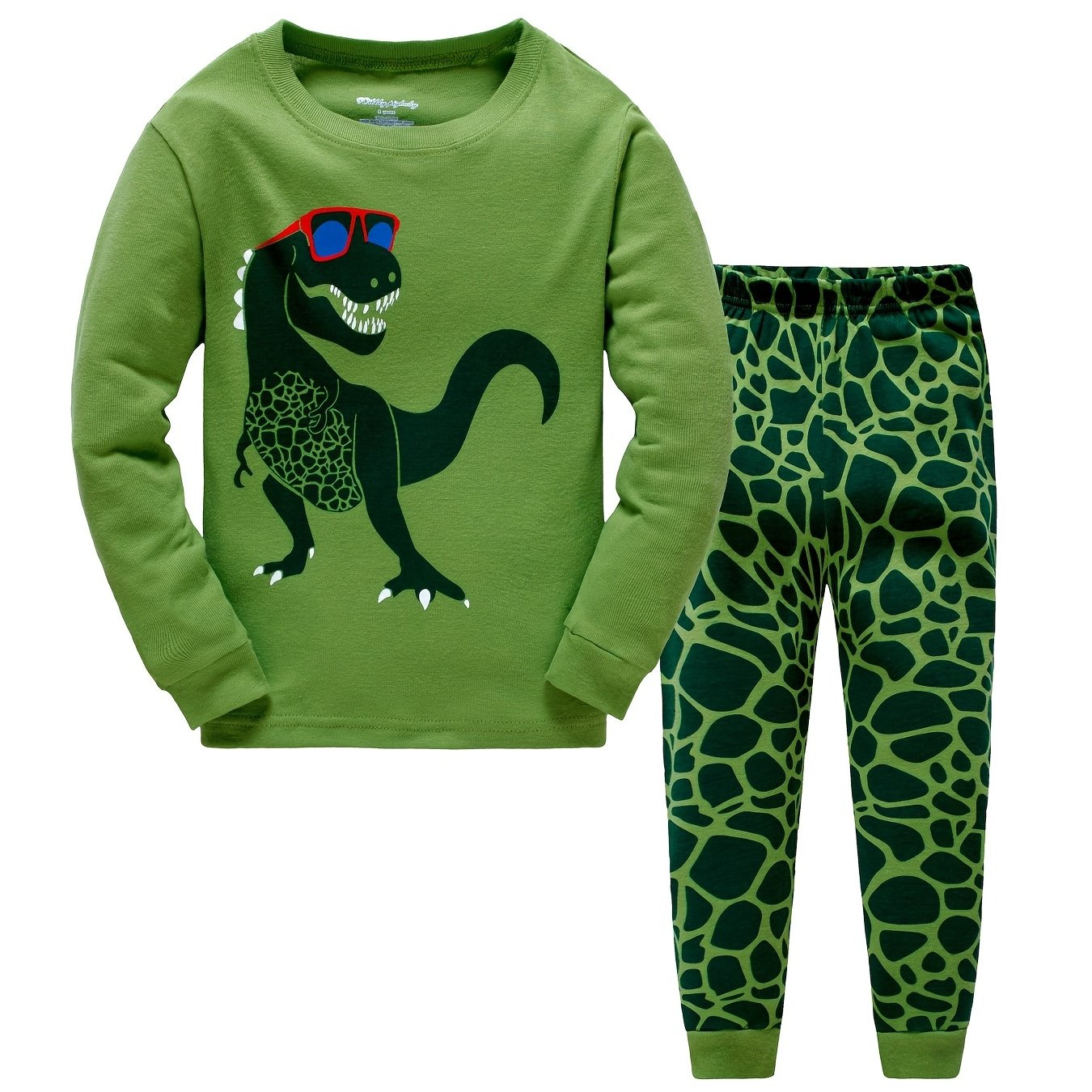 2pcs Boys Dinosaur Pajama Set Crew Neck Loungewear