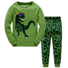 2pcs Boys Dinosaur Pajama Set Crew Neck Loungewear