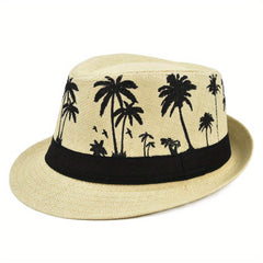 Coconut Tree Jazz Sun Hat Crochet Fedora Cap Straw Felt Summer Beach Hats