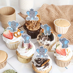 24pcs Elephant Themed Cupcake Toppers Baby Shower Cake Decorations