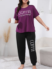 Casual Loungewear Set Women's Plus Letter Print Tee & Joggers