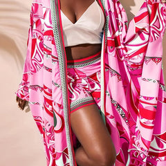 Casual Matching Kimono & Shorts Set Women's Outfit