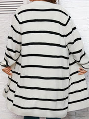 Stripe Print Open Front Cardigan With Pockets