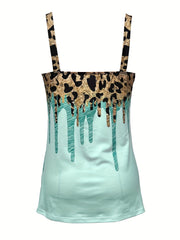 Leopard Print V Neck Cami Top Sexy Backless Sleeveless Cami Top