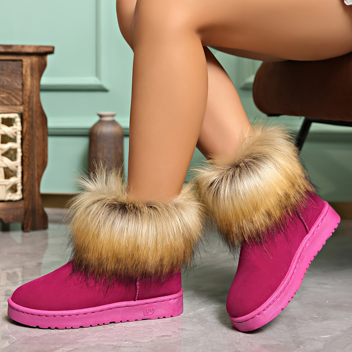 Women's Non-Slip Thick Fluffy Snow Boots Winter Warm Medium Tube Shoes