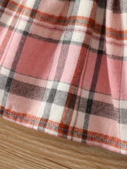 Baby Girls Plaid Bowknot Decor Dress Ruffled Sleeves Princess Dresses