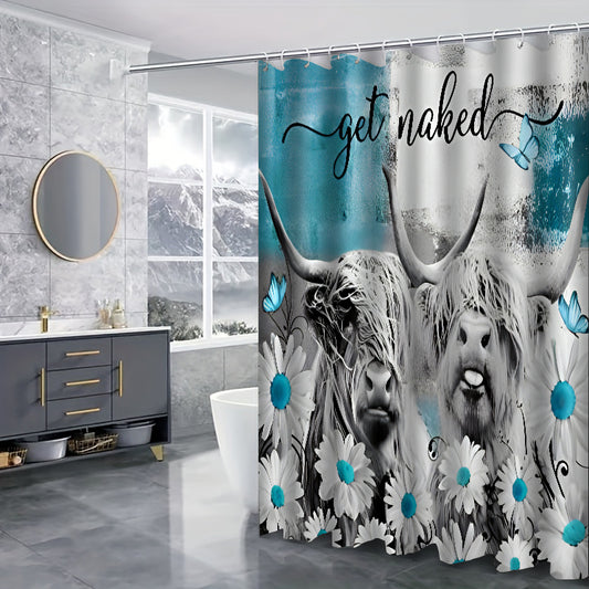 Highland Cow Shower Curtain Toilet Seat Bath Mat Set