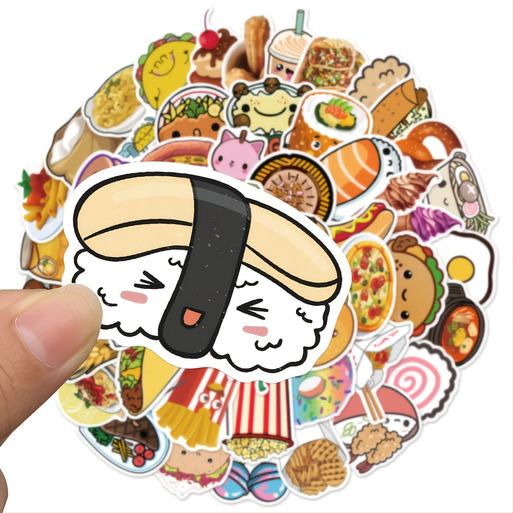50pcs Cartoon Food Hand Account Stickers - Waterproof Graffiti Stickers