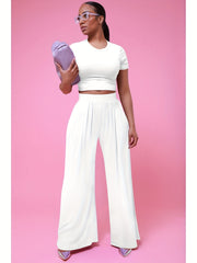 Casual Crew Neck Tee & Wide Leg Pants Set