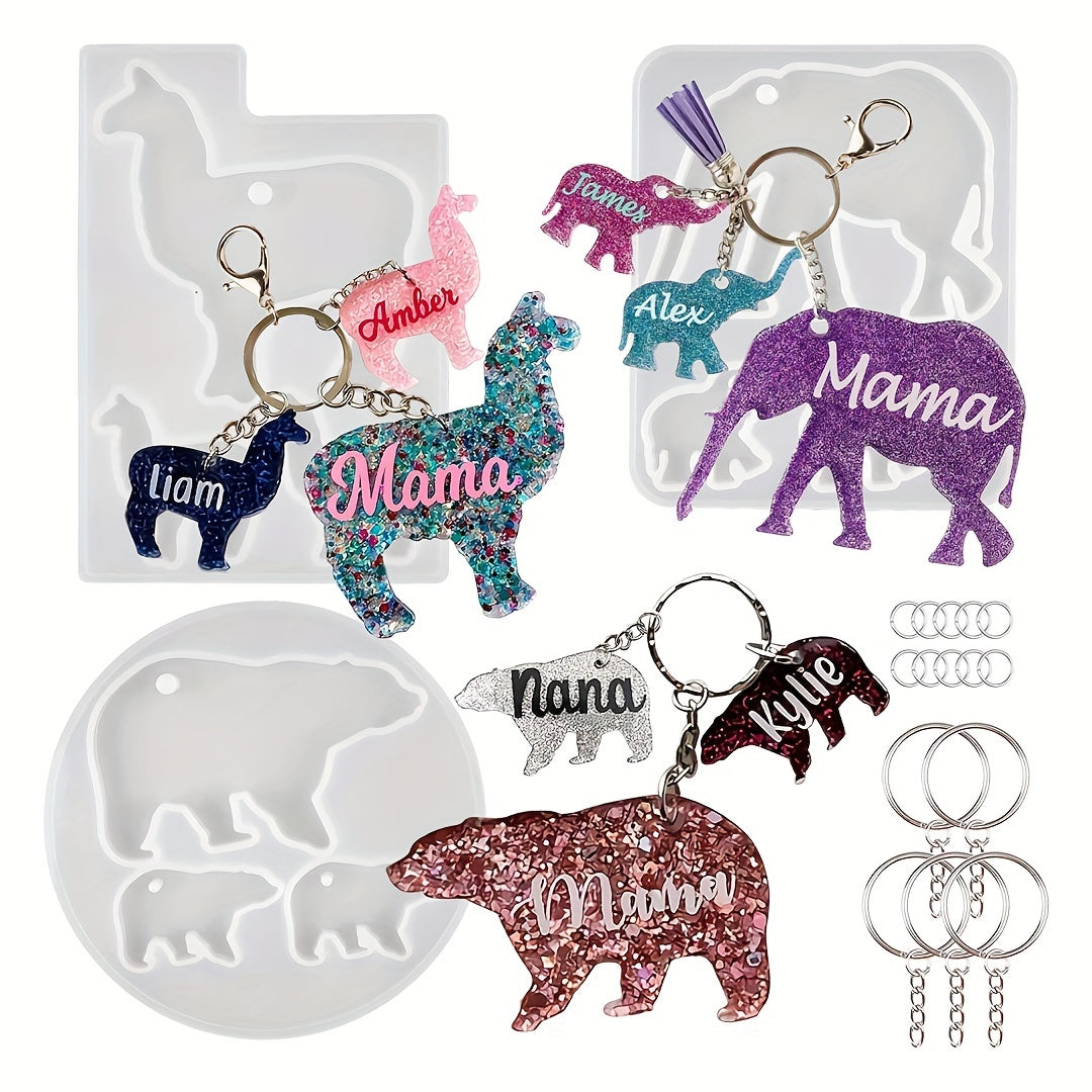 Animal Family Keychain Silicone Molds Set with Key Chain Rings