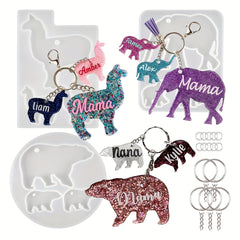 Animal Family Keychain Silicone Molds Set with Key Chain Rings