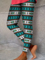 Boho Leggings Plus Size Colorblock Print Stretch Leggings