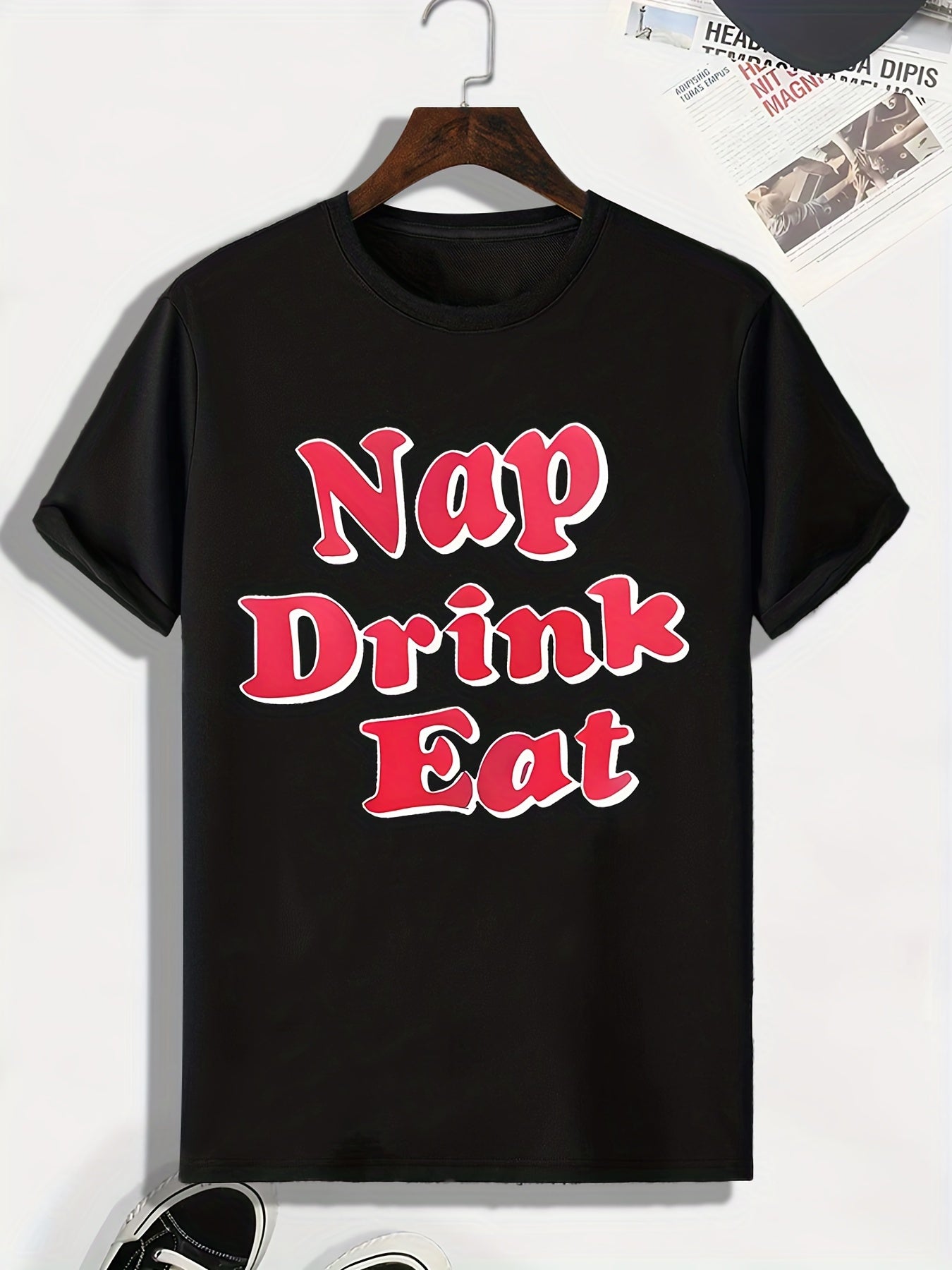 Men's Nap Drink Eat Print T-shirt Active Stretch Breathable Tee