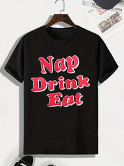 Men's Nap Drink Eat Print T-shirt Active Stretch Breathable Tee