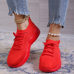 Women's Platform Knit Sneakers Lace Up Running Shoes Lightweight Sports Shoes
